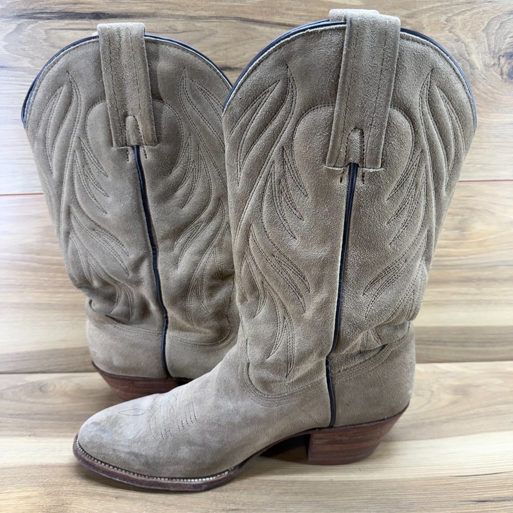 Frye Suede Western Heeled Boots in Taupe - Picture 6 of 11